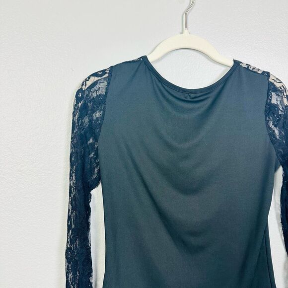 Unbranded Black Long Sleeve Lace Top Size S Mesh Sheer Gothic Stretch - Picture 5 of 7